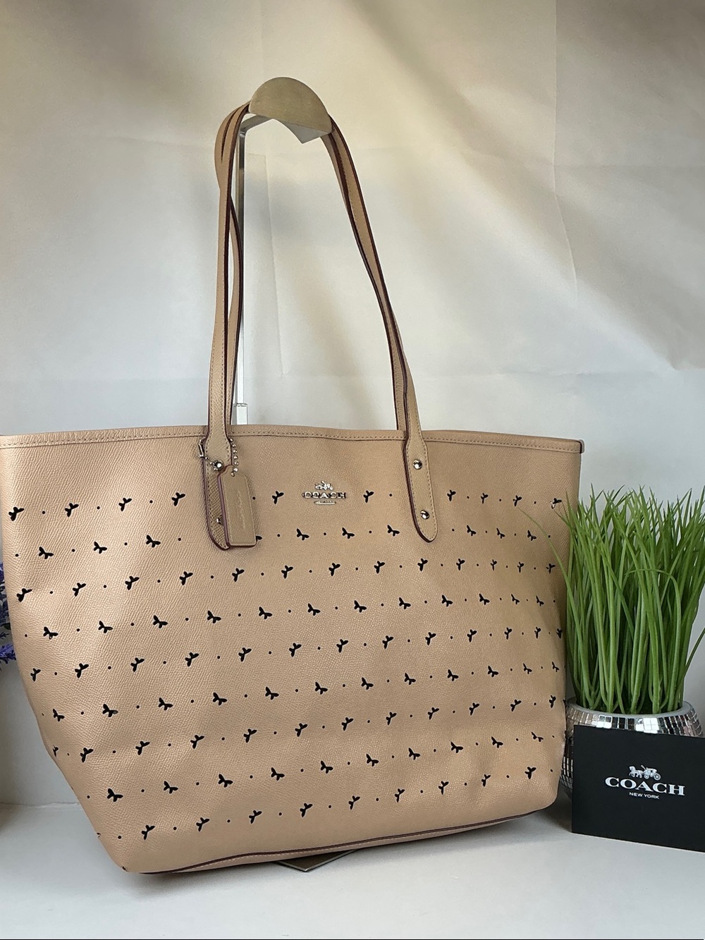 Coach Perforated Leather Tote in Light Tan